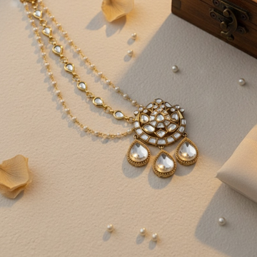 Three Layered Pearl Kanoti Kaan Chain with Kundan (set of 2)