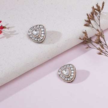 Dual Tone Polki Studs with Diamond Details