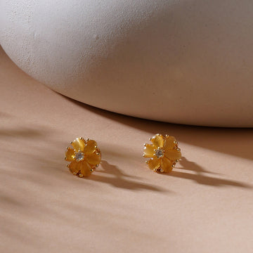 Yellow Stone Flower Studs