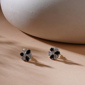 White and Black Stone Flower Studs