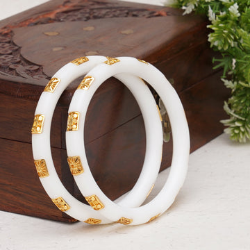 White Bangles with Gold Foil Detailing (set of 2)