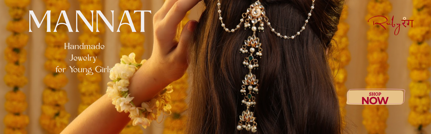 Jewelry for young girls with hair accessories and bangles on a floral background.