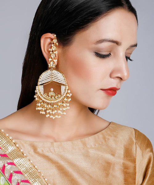 Ruby Raang Women's Artificial Kundan Earrings - Traditional Indian Mixed Metal Jewellery Set (Green) - View #4