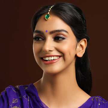 Tear Drop Green Meenakari Maang Tikka