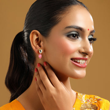 Pink Kundan Studs