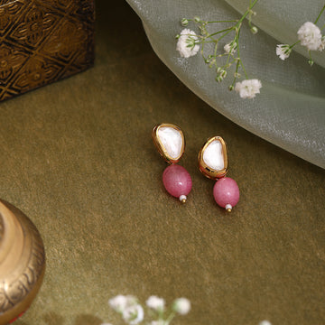 Pink Kundan Studs