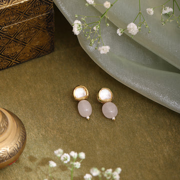 Pink Kundan Studs