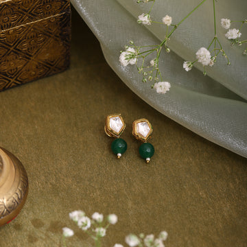 Green Kundan Studs