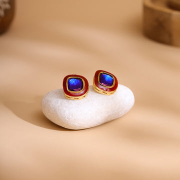 Blue Kundan Studs