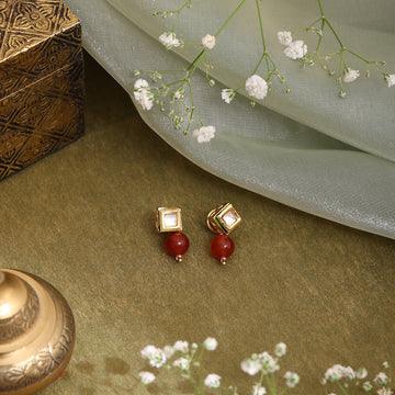 Red Carnelian Kundan Studs