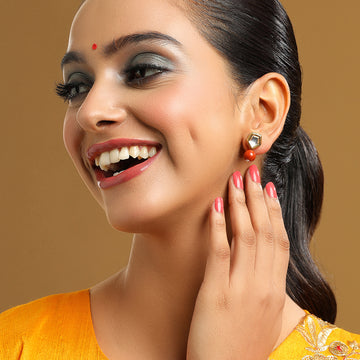 Red Jasper Kundan Earrrings