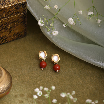 Red Jasper Kundan Earrrings