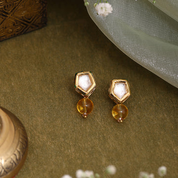 Yellow Citrine Kundan Studs