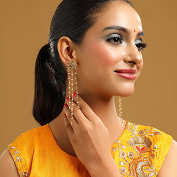 Long Kundan & Pearl Dangler Earrings