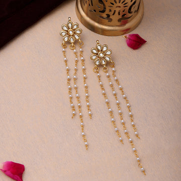 Long Kundan & Pearl Dangler Earrings