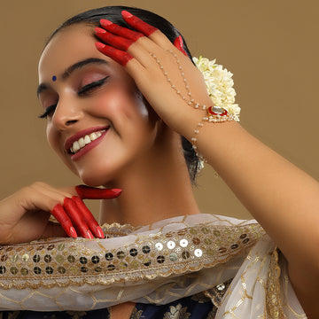 Red Meenakari Kundan Haath Phool