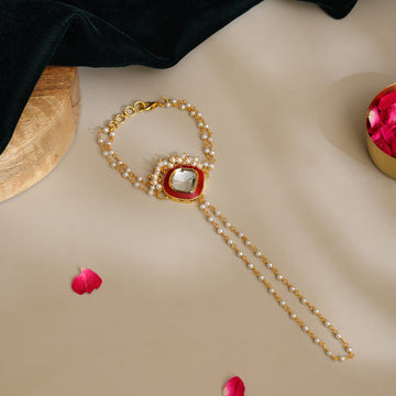 Red Meenakari Kundan Haath Phool