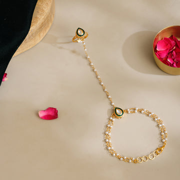 Green Meenakari Kundan Haath Phool