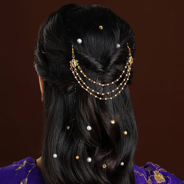Green Meenakari & Pearl Hair Jewelry