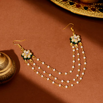 Green Meenakari & Pearl Hair Jewelry