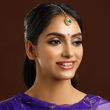 Tear Drop Green Meenakari with Diamond Maang Tikka