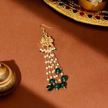 Flower Kundan & Green Stone Hair Jewelry