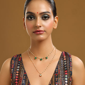 Kundan and Green Stone Layered Necklace