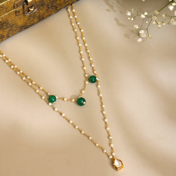 Kundan and Green Stone Layered Necklace