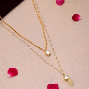 Double Layered Yellow Onyx and Kundan Necklace