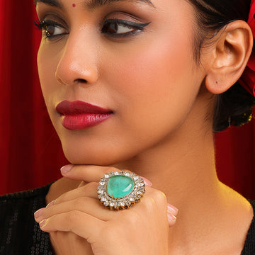 Ruby Raang Teardrop green stone ring