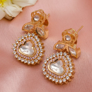 Kundan and Diamond with Pink Stones Dangler Earrings