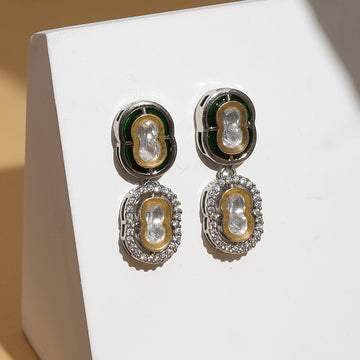 Double Mufli (peanut) Meenakari and Diamond Earrings