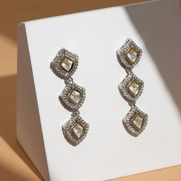 3 Tier Kundan and Diamond Earrings