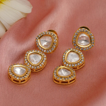 Uncut 3 Tier Kundan Dangler Earrings