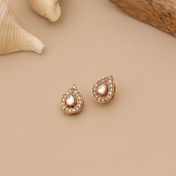 Ruby Raang Kids Tear Drop Shaped Kundan Studs Earrings with Diamond Embelishement in Gold Plated Brass