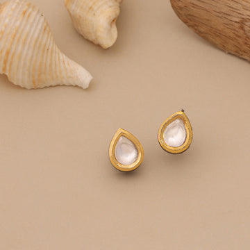 Ruby Raang Kids Tear Drop Shaped Kundan Studs Earrings in Silver & Gold Plated Brass