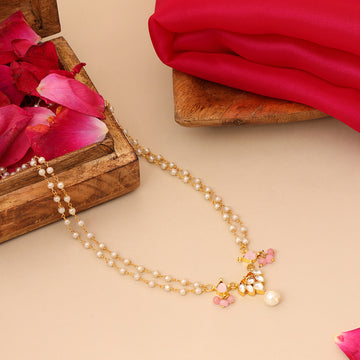 Ruby Raang Kids Kundan Necklace in Gold Plated Brass with Pearls