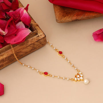 Ruby Raang Kids Kundan Maroon Stone Necklace in Gold Plated Brass with Pearls