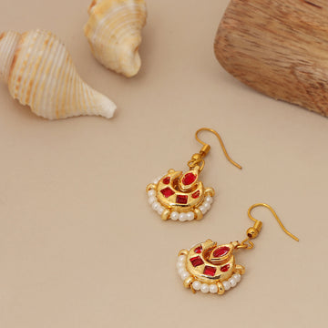 Ruby Raang Kids Red Stone Kundan Loop Earrings in Gold Plated Brass