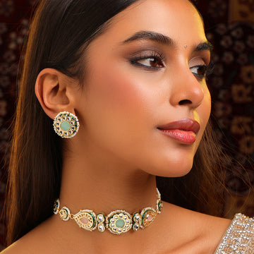 Ruby Raang Kundan Choker neckpiece with matching studs