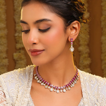 Ruby Raang Pink Kundan necklace set