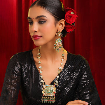 Ruby Raang Kundan Haar with matching Earrings