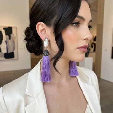 Lehar Pearl Tassel Earring - Lavender