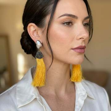 Kesari Pearl Tassel Earring - Mustard
