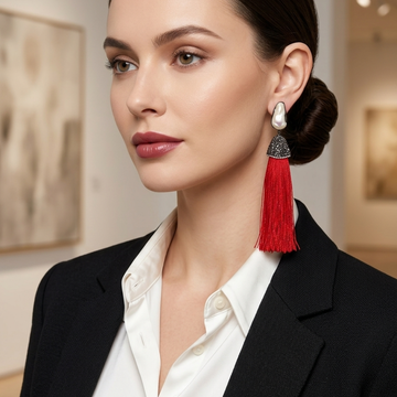 Lal Pearl Tassel Earring - Red