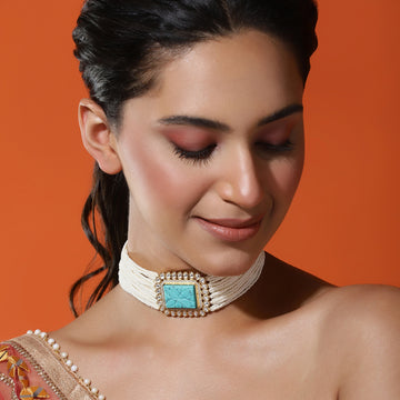 Turquoise Gold Plated Kundan Choker Necklace