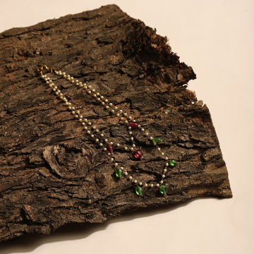 Red Green Beaded Necklace with Pearls