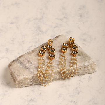 Gold Plated Kundan Earrings with Pearls