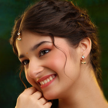 Ruby Raang Double color drops maang tikka and earrings set