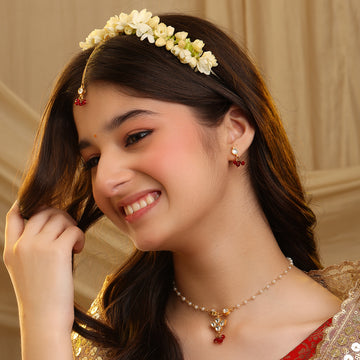 Ruby Raang Maang Tikka with necklace and earrings set